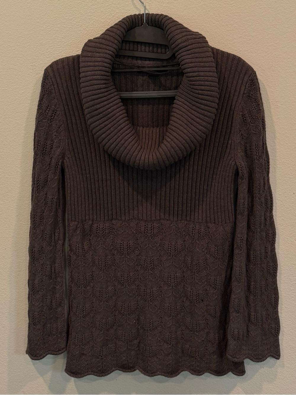 Style & Co Women’s Medium Ribbed Cowl Neck Cable Knit Pullover Sweater Gray
